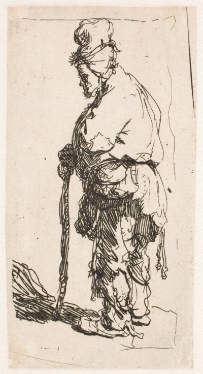 Tigger, der støtter sig til en stok, vendt mod venstre af Rembrandt van Rijn