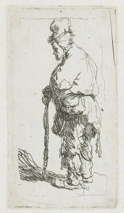 Tigger, der støtter sig til en stok, vendt mod venstre af Rembrandt van Rijn