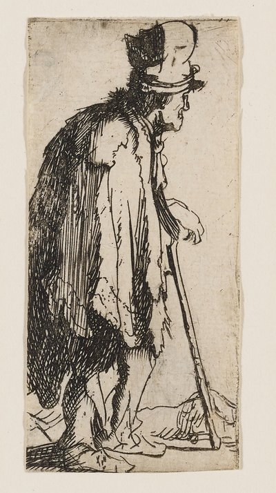 Tigger med en lam hånd, der støtter sig til en stok af Rembrandt van Rijn
