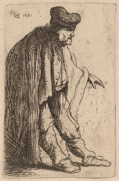 Tigger med sin venstre hånd udstrakt af Rembrandt van Rijn