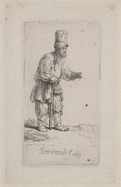 Bonde lænende sig til en stok af Rembrandt van Rijn