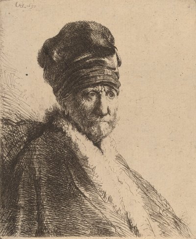 Buste af en mand iført høj kasket, trekvart højre kunstnerens far, 1630. af Rembrandt van Rijn