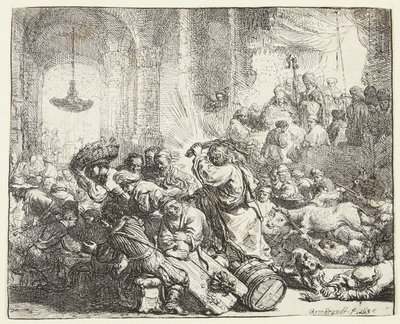 Kristus driver pengevekslere bort (B.69; BB. 35-Bii) af Rembrandt van Rijn