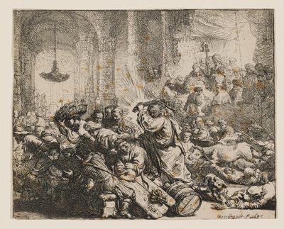Kristus driver pengevekslere ud af templet af Rembrandt van Rijn