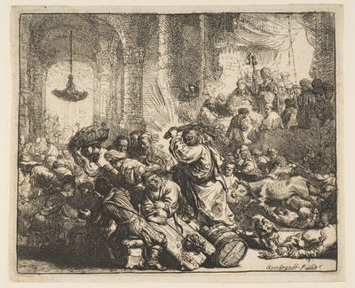 Kristus driver pengevekslerne fra templet, 1635. af Rembrandt van Rijn