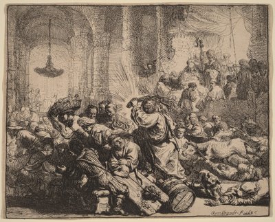 Kristus driver pengevekslere ud af templet af Rembrandt van Rijn