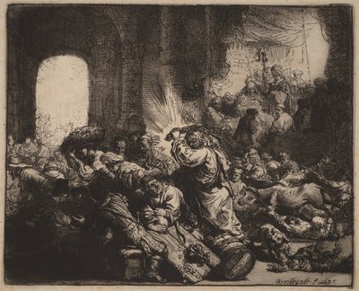 Kristus driver pengevekslere ud af templet af Rembrandt van Rijn