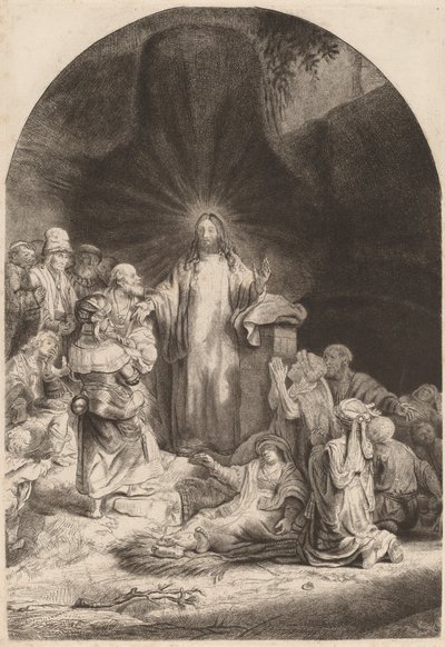 Kristus prædikende og helbredende fragment fra de hundrede gylden print, ca. 1649. af Rembrandt van Rijn
