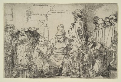 Kristus siddende skændes med lægerne, 1654. af Rembrandt van Rijn