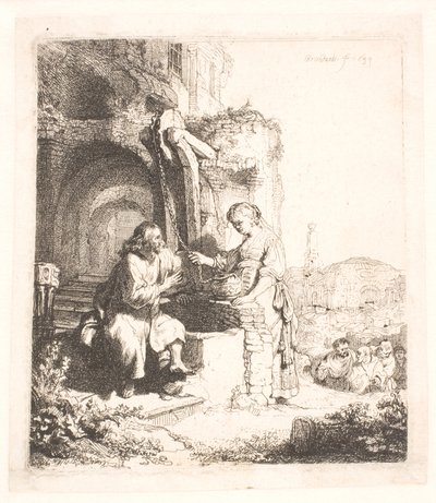Kristus og kvinden fra Samaria: blandt ruiner af Rembrandt van Rijn