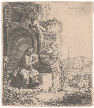 Kristus og kvinden fra Samaria blandt ruiner, 1634 af Rembrandt van Rijn