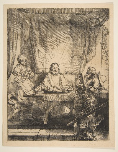 Kristus ved Emmaus: Den større plade, 1654. af Rembrandt van Rijn
