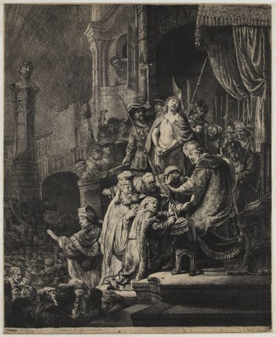Kristus før Pilatus: stor tallerken af Rembrandt van Rijn