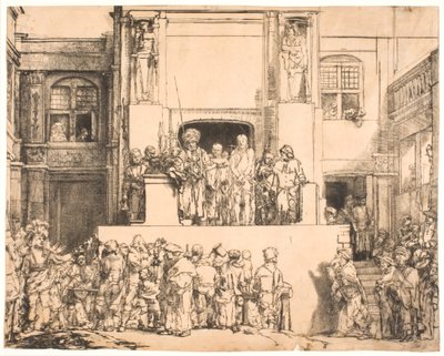 Kristus præsenterede for folket: stor aflang tallerken af Rembrandt van Rijn
