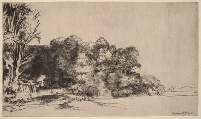 En gruppe træer med en udsigt af Rembrandt van Rijn