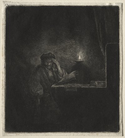 Kopi af Student ved et bord ved levende lys af Rembrandt van Rijn