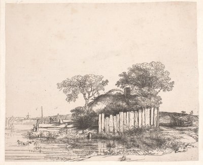 Hytte med et hvidt stakit af Rembrandt van Rijn