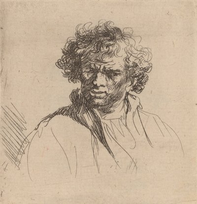 Mand med krøllet hoved med skæv mund, ca. 1635. af Rembrandt van Rijn