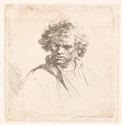 Krøllet mand med skæv mund af Rembrandt van Rijn