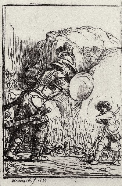David og Goliat. Illustration til Piedra gloriosa af Menasseh ben Israel af Rembrandt van Rijn