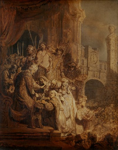 Ecce Homo, 1634 (olie på papir) af Rembrandt van Rijn