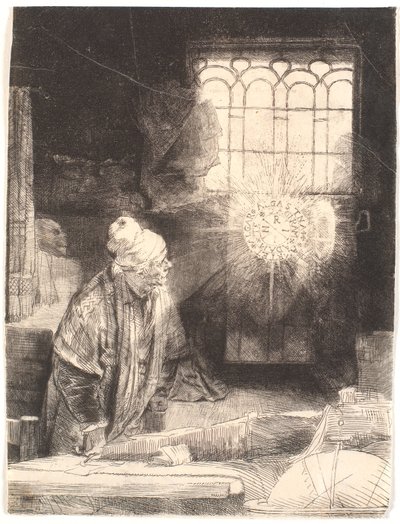 Faust i sit arbejdsværelse, ser på en magisk disk (Dr. Faustus) af Rembrandt van Rijn