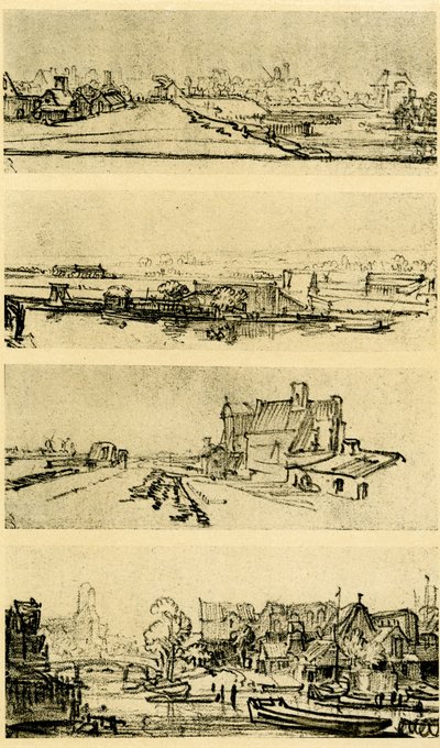 Fire landskabsstudier af Rembrandt van Rijn