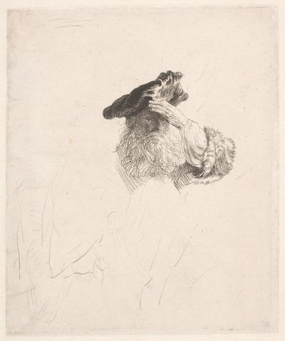 Gammel mand, der skygger med hånden for øjnene af Rembrandt van Rijn