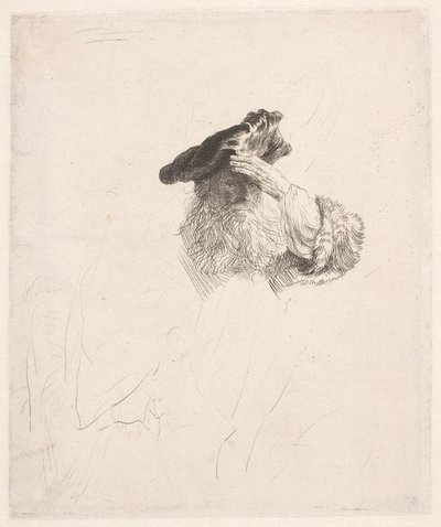 Gammel mand, der skygger med hånden for øjnene af Rembrandt van Rijn