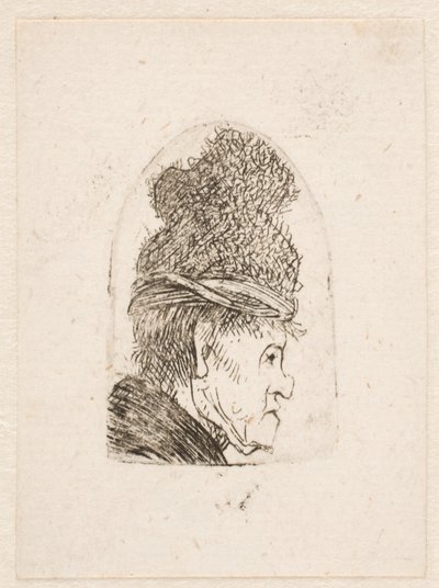 Grotesk profil: mand med høj kasket af Rembrandt van Rijn