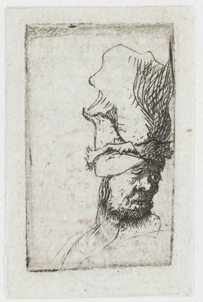 Hovedet af en mand med en høj kasket af Rembrandt van Rijn