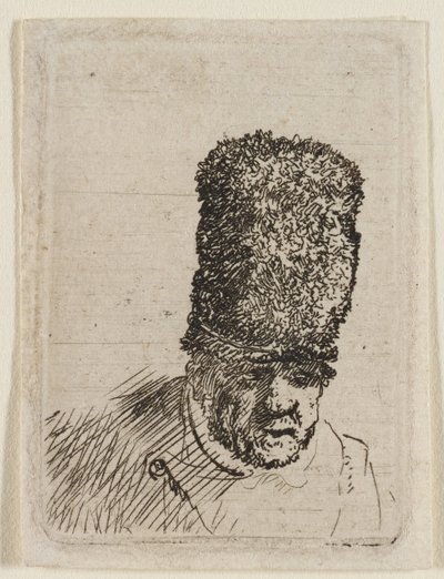 Hovedet af en gammel mand med høj pelshue: Buste af Rembrandt van Rijn