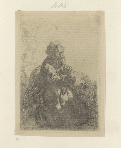 Jerome knæler i bøn og kigger ned Recueil de quatre-vingt-cinq estampes originales (serietitel) af Rembrandt van Rijn