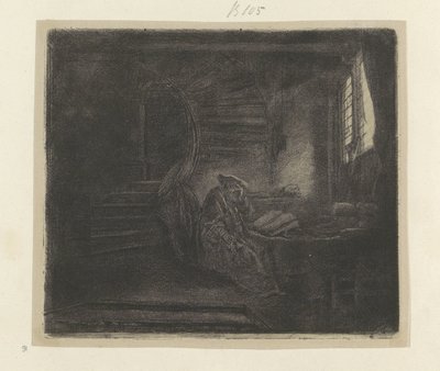 Hieronymus i en mørk studievertrek Samling af 85 originale tryk (serietitel) af Rembrandt van Rijn