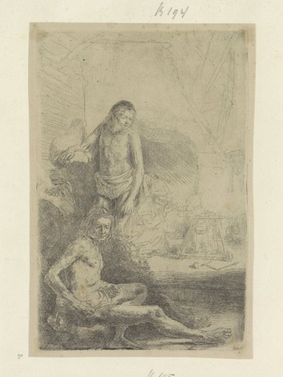 Ung mand sidder og står Recueil de quatre-vingt-cinq estampes originales (serietitel) af Rembrandt van Rijn