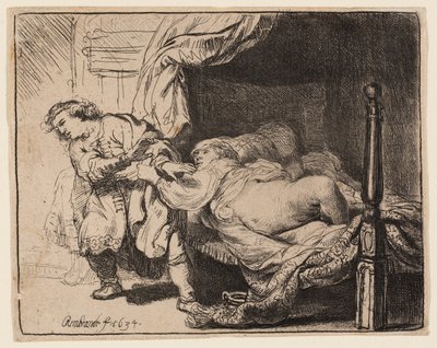 Josef og Potifars kone af Rembrandt van Rijn