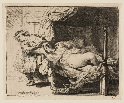 Josef og Potifars kone af Rembrandt van Rijn