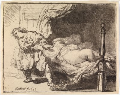 Josef og Potifars kone af Rembrandt van Rijn