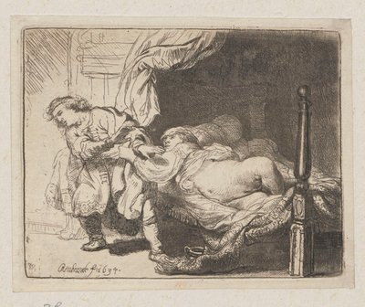 Josef og Potifars kone af Rembrandt van Rijn