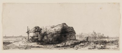 Landskab med hytter og en hølade: Aflang af Rembrandt van Rijn