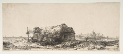 Landskab med et sommerhus og en hølade, 1641. af Rembrandt van Rijn