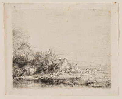 Landskab med en ko, der drikker af Rembrandt van Rijn