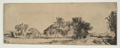Landskab med et bondehus langs en vej ved siden af en kanal, ca. 1652. af Rembrandt van Rijn