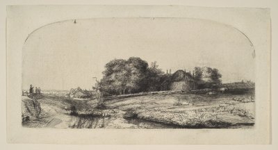 Landskab med en hølade og en flok får, 1652. af Rembrandt van Rijn