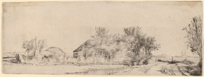 Landskab med en vej ved siden af en kanal af Rembrandt van Rijn