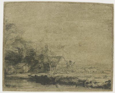 Landskab med en ko, der drikker af Rembrandt van Rijn