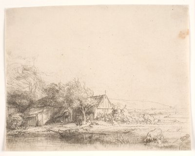 Landskab med en ko, der drikker af Rembrandt van Rijn