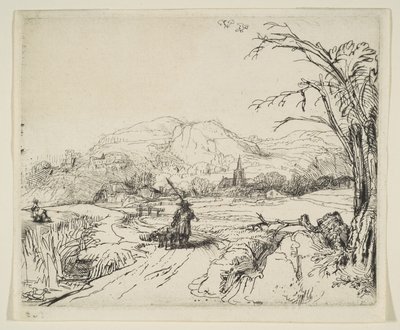 Landskab med en hyrde og en hund, ca. 1653. af Rembrandt van Rijn