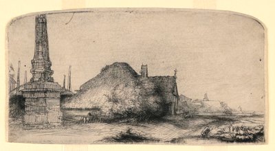 Landskab med en Obelisk af Rembrandt van Rijn