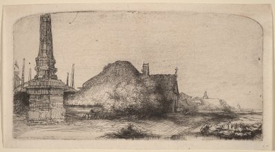 Landskab med en obelisk af Rembrandt van Rijn